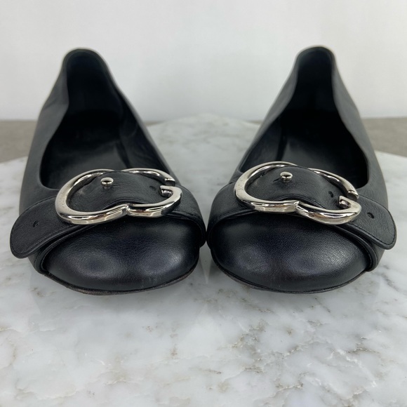 Gucci Sachalin Black Leather Logo Ballet Flats - Picture 4 of 12